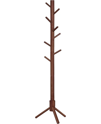 Songmics Home Solid Wood Tree-Shaped Coat Rack with 8 Hooks & 3 Height Options, Dark Walnut