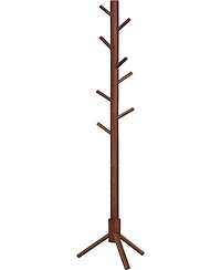 Songmics Home Solid Wood Tree-Shaped Coat Rack with 8 Hooks & 3 Height Options, Dark Walnut