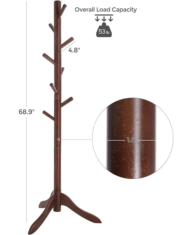 Songmics Home Free Standing Tree-Shaped Coat Rack with adjustable Height Options, Ideal for the Living Room, Bedroom, Brown