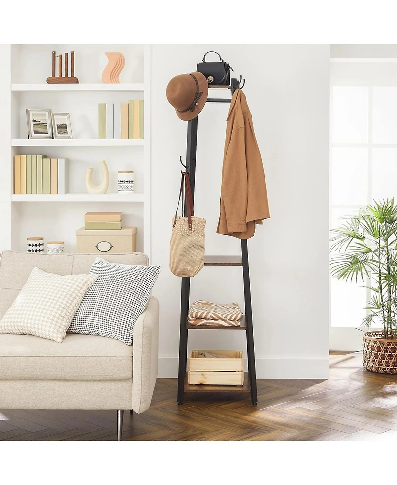Songmics Home Industrial Style Coat Rack with 3 Shelves, Rustic Brown & Black