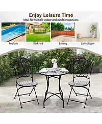 Set of Mosaic Chairs for Patio with Decorative Backrest Heavy-Duty Frame