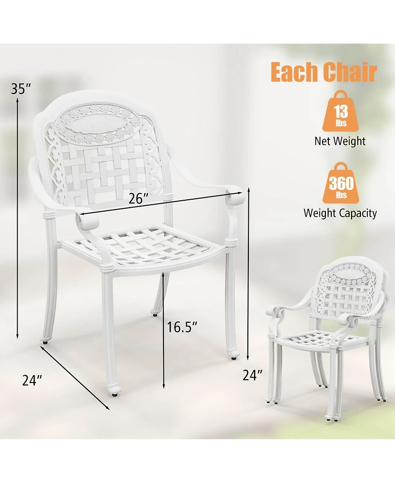 2 Pcs Patio Cast Aluminum Armrest Chairs Dining Stackable Outdoor