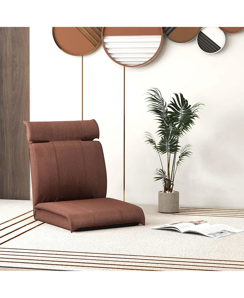 Folding Floor Chair with 14-Poistion Adjustable Backrest Adjustable Headrest