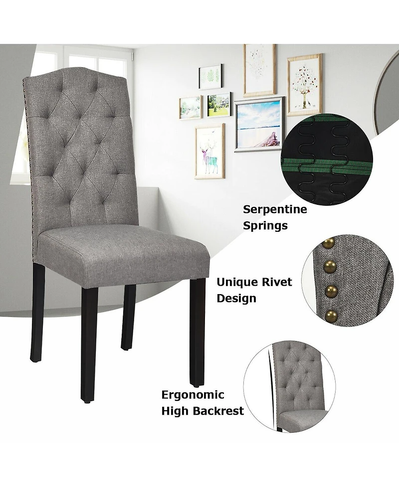 Gymax Set of Tufted Dining Chair Upholstered w/ Nailhead Trim & Rubber Wooden Legs