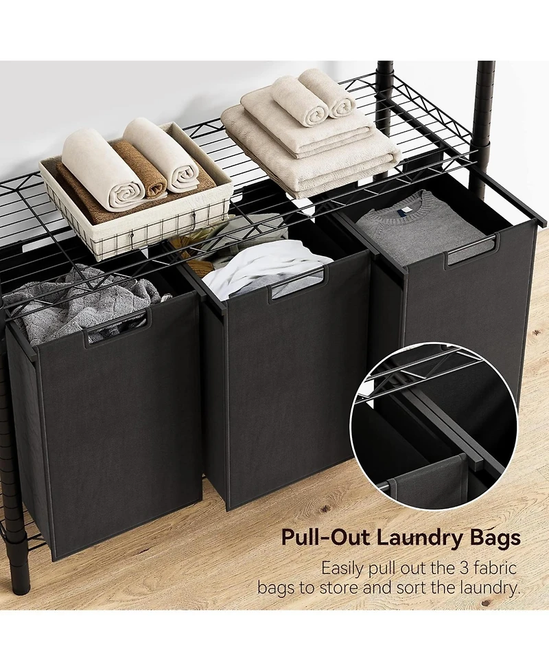 gaomon Heavy Duty Garment Rack, Adjustable Clothes Rack for Hanging Clothes Capacity with Laundry Sorter 3 Section
