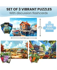 Quokka 3SET 100 Pieces Dementia Puzzles for Elderly - 9 Memory Flashcards