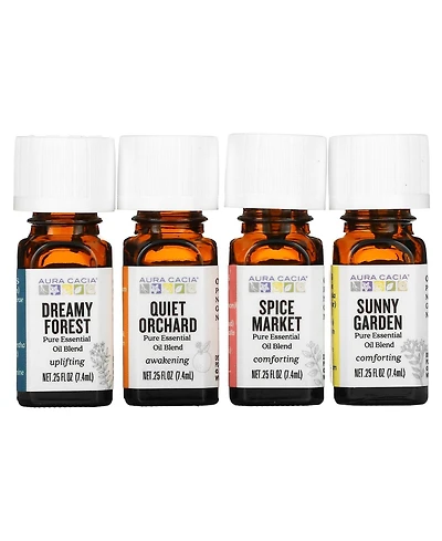 Aura Cacia Journey Kit Essential Oil Diffusion Blends 4 Bottles