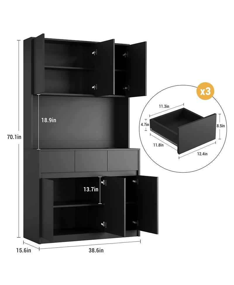 gaomon 70" Kitchen Food Pantry with Charge Station, Led Light,Storage Cabinet