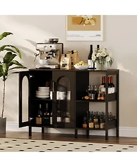 gaomon Buffet Sideboard Cabinet, Wooden Storage Cabinet with Glass Doors, Two Metal Handle
