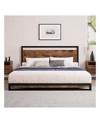 gaomon Inch Metal Platform Bed Frame With Wooden Headboard And Footboard, Mattress Foundation