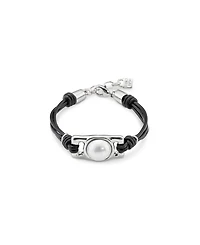 UNOde50 Sterling Silver Leather Strap Rectangular Bead Bracelet