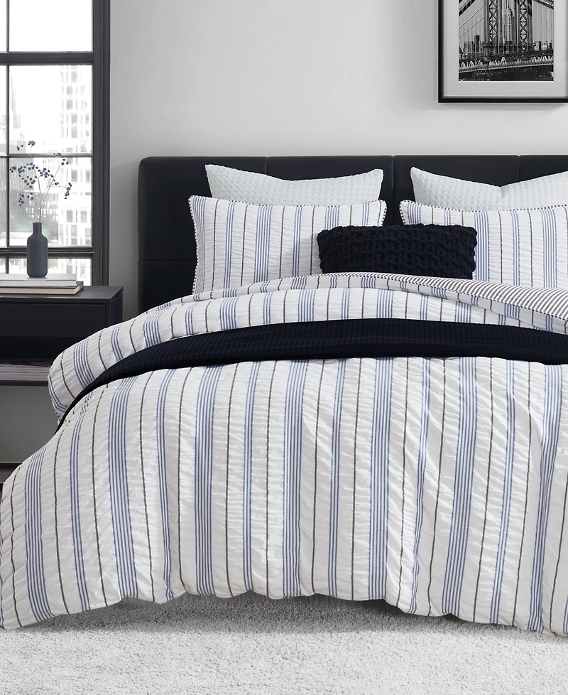 Dkny Seersucker Stripe 3 Piece Comforter Set, Full/Queen