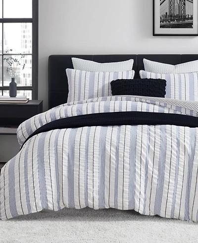 Dkny Seersucker Stripe 3 Piece Comforter Set, Full/Queen