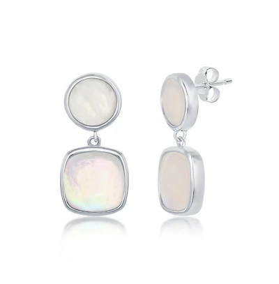 Simona Sterling Silver Round and Square Mother of Pearl Earrings