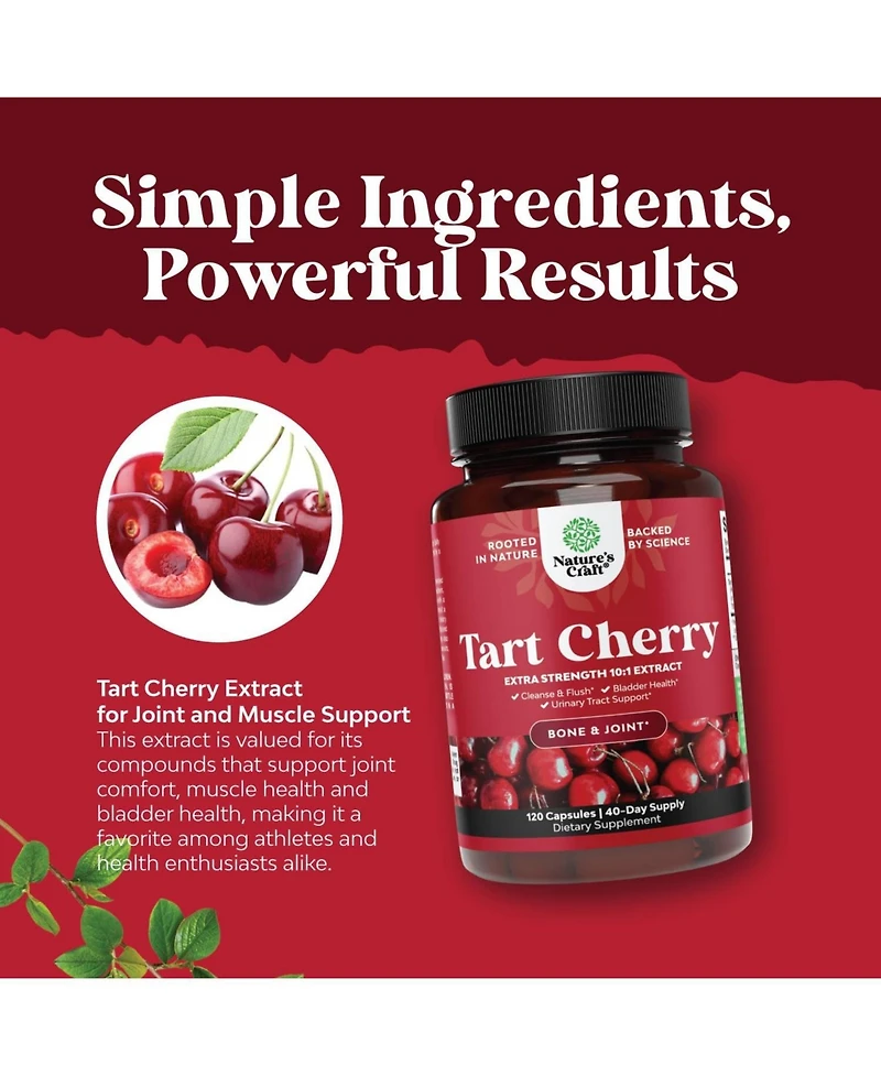 Nature's Craft Tart Cherry Capsules, Advanced Uric Acid Cleanse and Joint Support Supplement, Nature's Craft