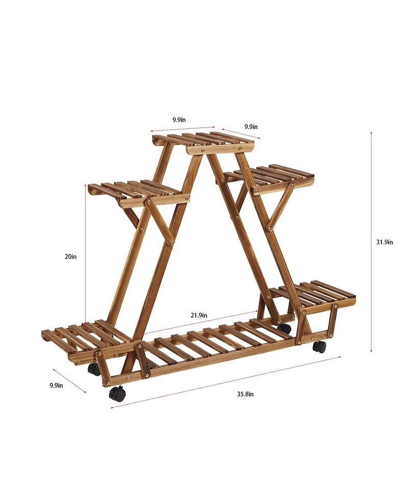 Unho 6 Tiers Wood Plant Stand Storage Triangular Flower Pot Holder for Outdoor Indoor