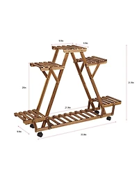 Unho 6 Tiers Wood Plant Stand Storage Triangular Flower Pot Holder for Outdoor Indoor
