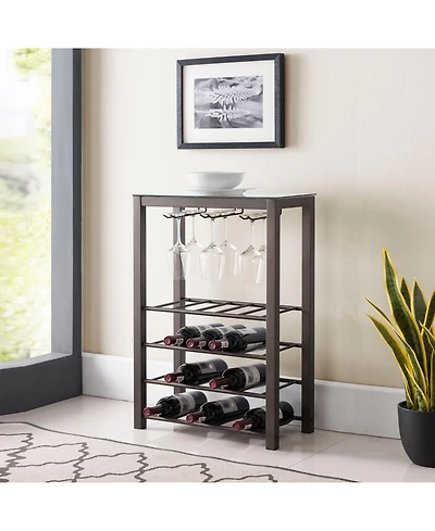 Kings Brand Furniture Freestanding Floor Wine Rack Storage Table - Hold 20 Bottles with Glasses Holder