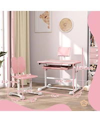 Qaba Adjustable Kids Desk and Chair Set with Tilt Desktop, Storage,