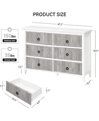 gaomon 6 Drawer Dresser for Bedroom，Waveform Fluted Dresser Chest with Large Drawer