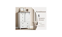 gaomon Dresser, 5 Drawers Dresser for Bedroom with Sliding Barn Door, Adjustable Shelf, Farmhouse Tall Chest