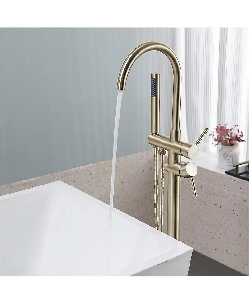 Slickblue Freestanding Bathtub Faucet with Handheld Shower: Brushed High Flow Tub Filler with Swivel Spout