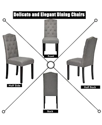 Gymax Set of 4 Tufted Dining Chair Upholstered w/ Nailhead Trim & Rubber Wooden Legs
