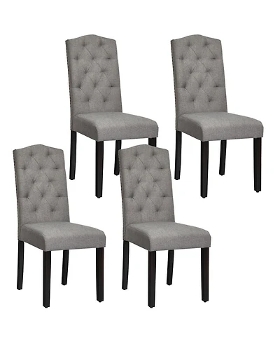 Gymax Set of 4 Tufted Dining Chair Upholstered w/ Nailhead Trim & Rubber Wooden Legs