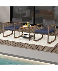 Sugift 3 Pieces Rattan Rocking Bistro Set with Coffee Table and Cushions