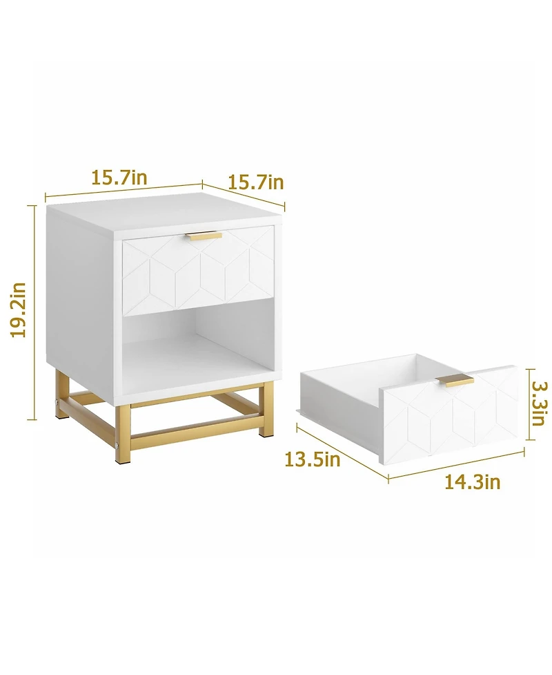 gaomon White Nightstand, Modern 2 Drawer Dresser for Bedroom, Large End Side Table Bedside Table with 2 Drawers