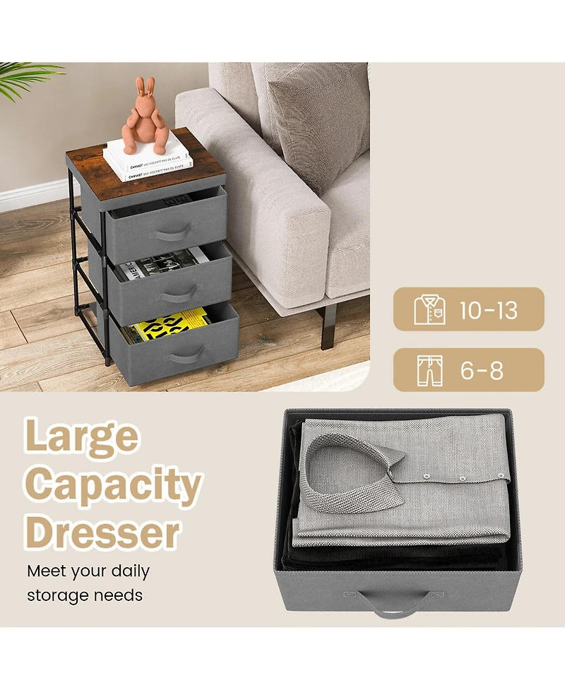 Gymax 2PCS 3 Drawers Dresser Fabric Storage Tower Organizer Unit Tall Nightstand Side Table
