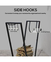Outsunny 31" Outdoor Firewood Rack, Metal Log Holder with Wheels Hooks