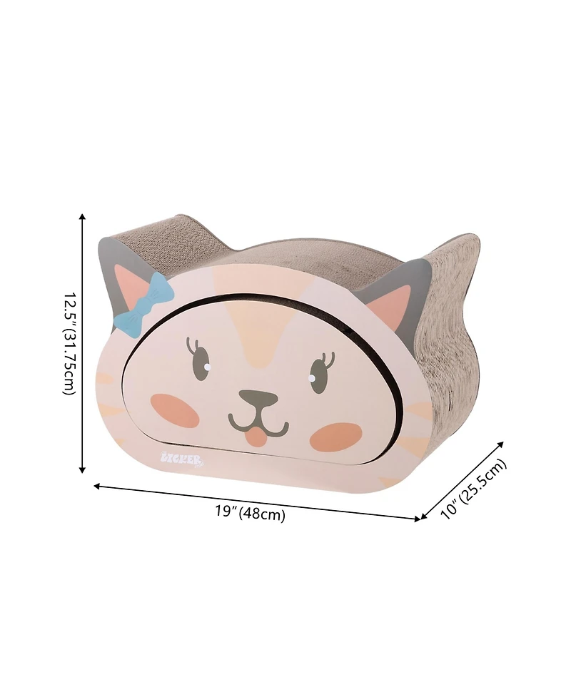 Opal 19" Modern Cardboard Happy Cat Head 2-in-1 Cave Scratcher with Built-In Bell Toys and Catnip