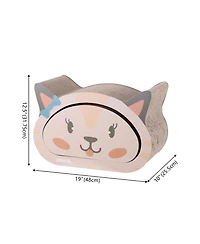 Opal 19" Modern Cardboard Happy Cat Head 2-in-1 Cave Scratcher with Built-In Bell Toys and Catnip