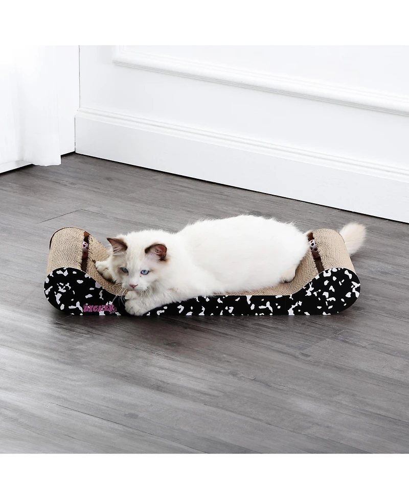 The Licker Store Rini 23.75" Modern Cardboard Lounge Bed Cat Scratcher with Built-In Bell Toys and Catnip