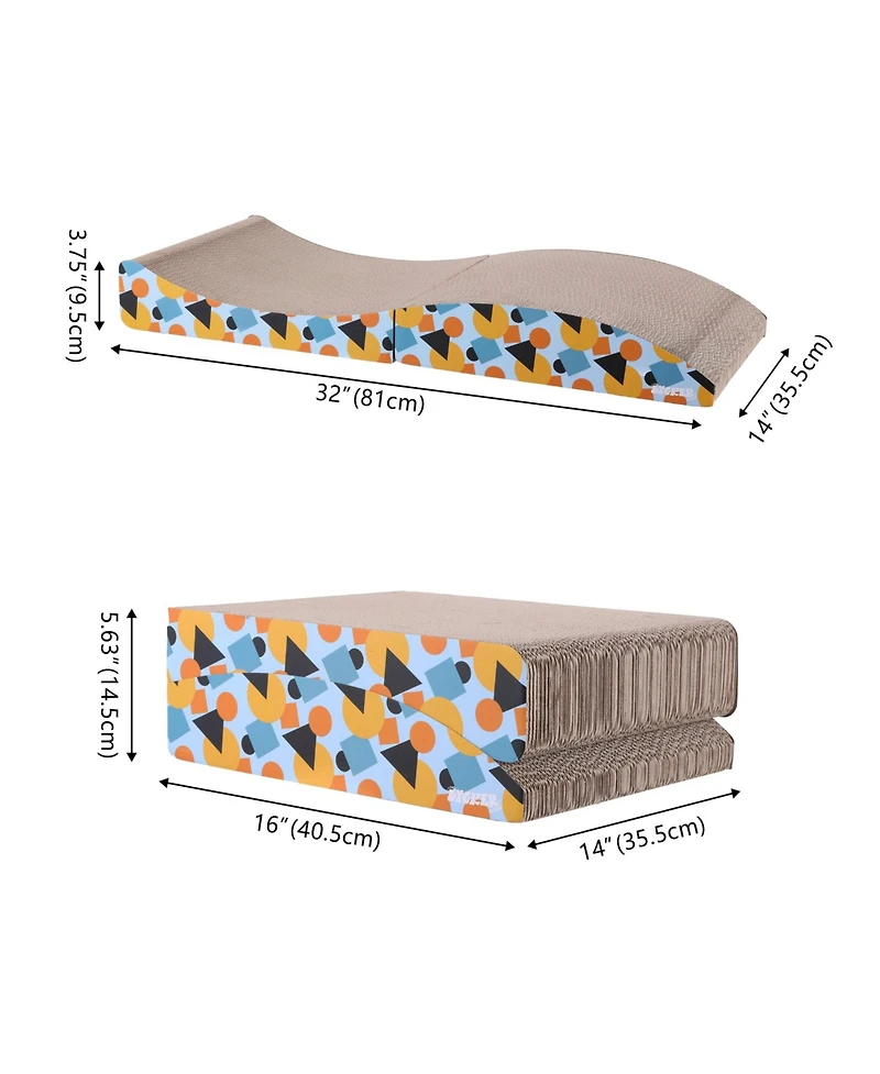 The Licker Store Eero 32" Modern Cardboard Foldable Lounge Cat Scratcher with Catnip, Blue/Orange