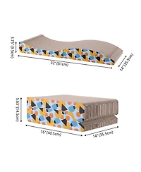 The Licker Store Eero 32" Modern Cardboard Foldable Lounge Cat Scratcher with Catnip, Blue/Orange