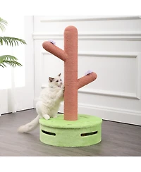 The Licker Store Rosa 36" Modern Jute Cactus Cat Scratching Post with Flower Toys and Built-In Bell Toys, Pink/Green