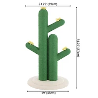 The Licker Store Socorro 34.25" Modern Jute Double-Cactus Cat Scratching Post with Flower Toys, Green/White