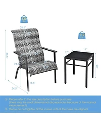 Sugift 3 Pieces Patio Rattan Bistro Set with High Backrest and Armrest