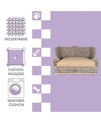 Classic 27.5" x 18" Mediterranean Handwoven Rattan Pet Daybed with Machine-Washable Cushion, Kubu Gray
