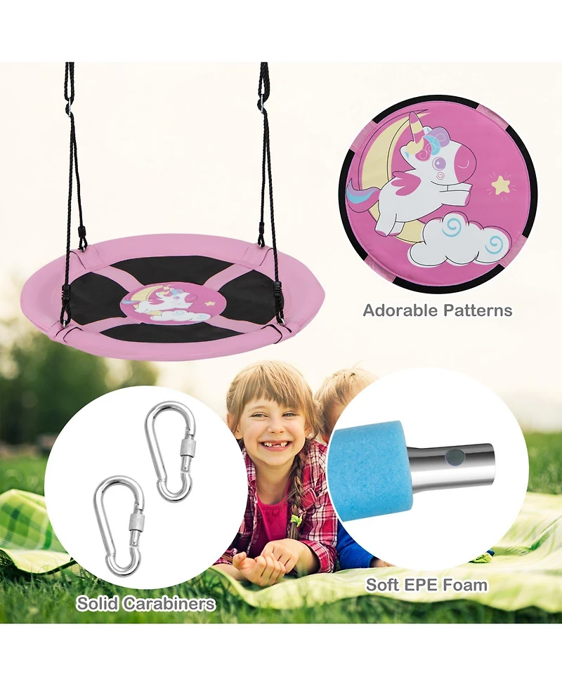 Sugift Kids 40 Inches Saucer Tree Swing Round with Adjustable Ropes and Carabiners-Pink