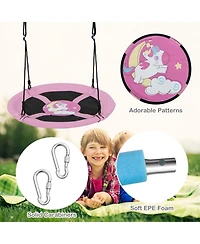 Sugift Kids 40 Inches Saucer Tree Swing Round with Adjustable Ropes and Carabiners-Pink