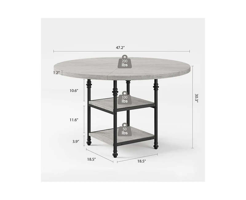 47-Inch Round Dining Table for 4: Featuring a 1.59-Inch Thick Top