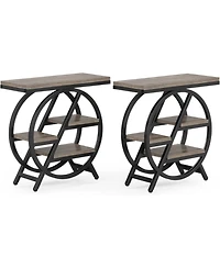 Tribesigns End Table Set of 2, 3-Tier Narrow End & Side Table with Storage and with Geometric Metal Frame, Industrial Nightstand and Bedside Table
