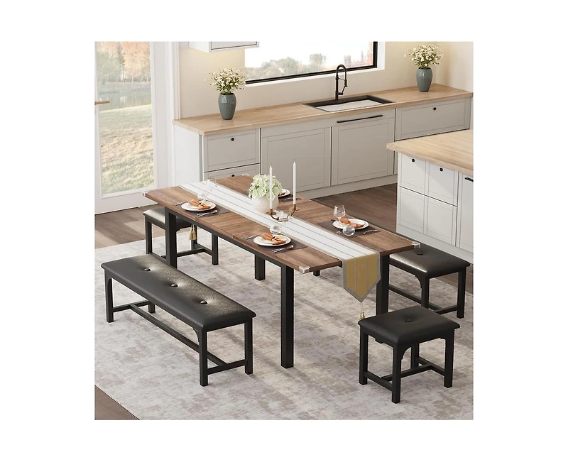 gaomon 5-Piece Dining Table Set for 4-6, 63" Extendable Dining Room Table Set for 4,Dining Table Set for 6 with Pu Cushion,Kitchen Table & Chairs Set