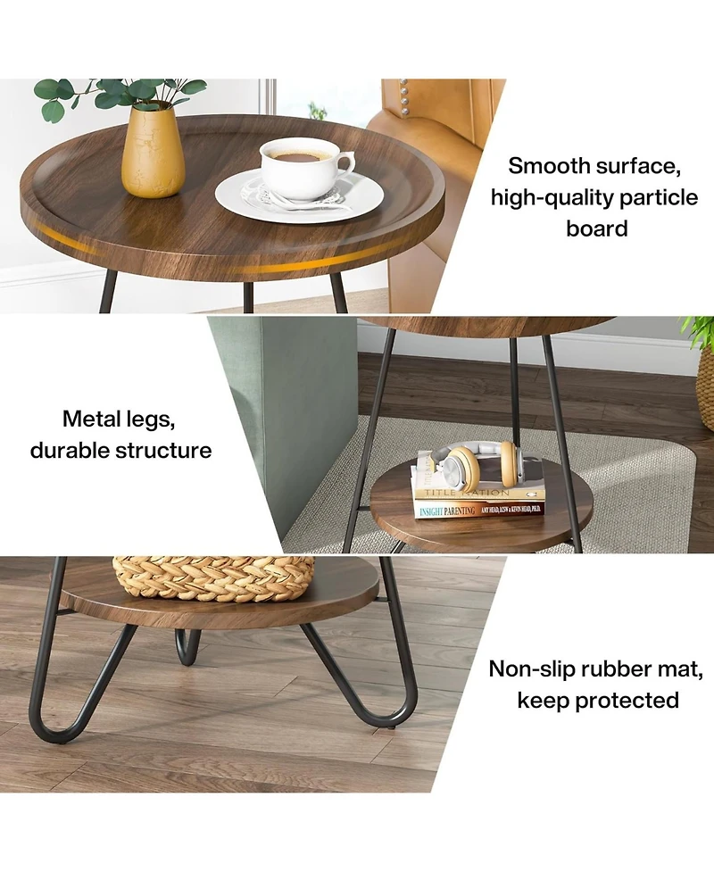 Tribesigns 2-Tier End & Side Table with Metal Legs, Modern Industrial Beside Table, Small Accent Table Snack Table