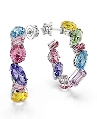 Swarovski Asymmetrical Design, Mixed Cuts, Small, Multicolored, Rhodium Plated Gema Hoop Earrings