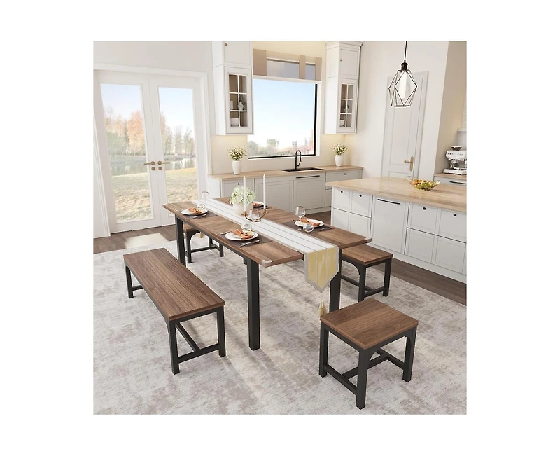 gaomon 5-Piece Dining Table Set for 4-6, 63" Extendable Dining Room Table Set for 4,Dining Table Set for 6 with Metal Frame,Kitchen Table & Chairs Set
