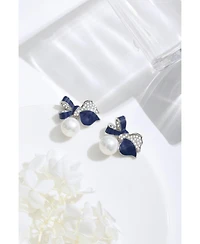 Blue Enamel Butterfly Imitation Pearl Dangle Earrings